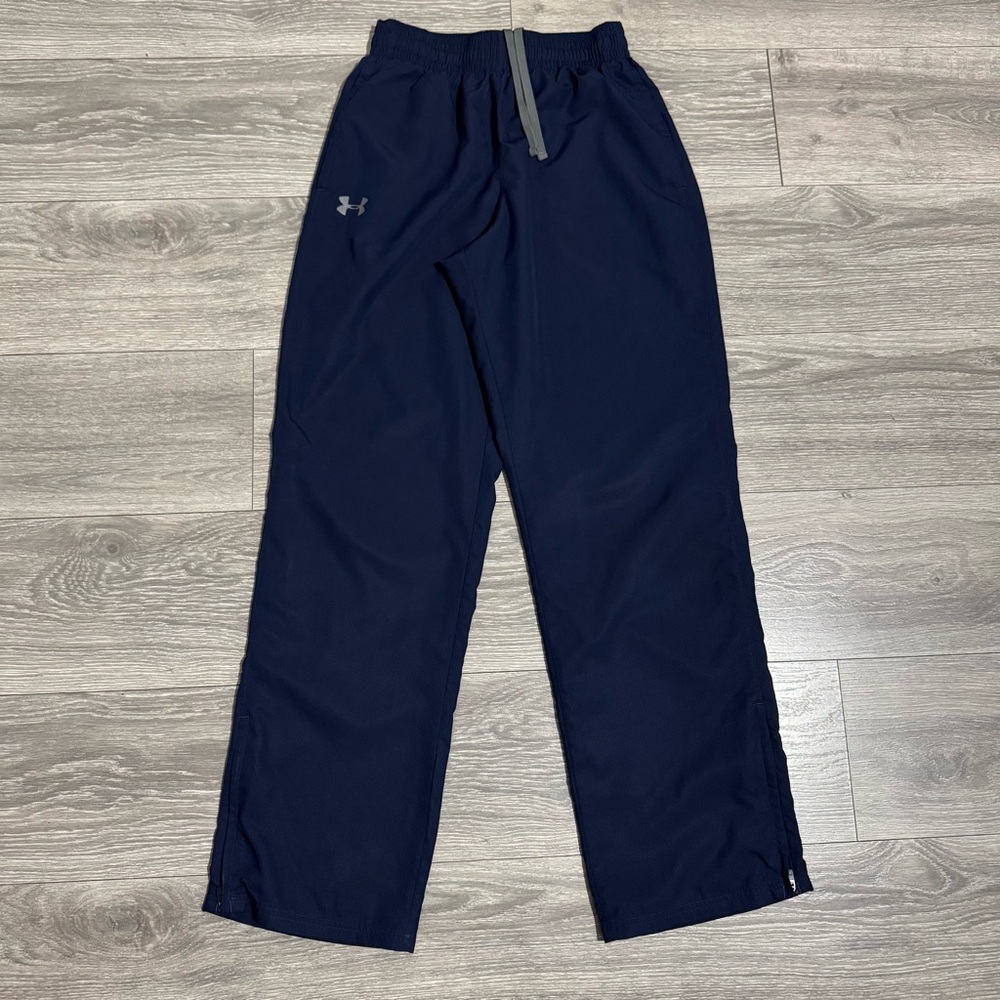 Under‎ Armour Men HeatGear Loose Fit Vintage Blue Zip Ankle Lined Rain Pants S